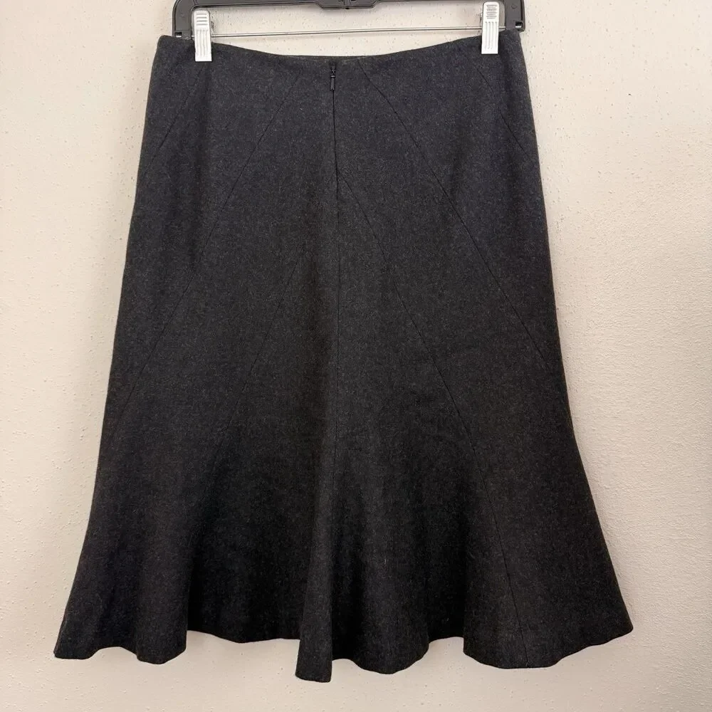 Ralph Lauren Wool Cashmere Trumpet Skirt Sz 4 Fit Flare Gray Silk Lining Luxury